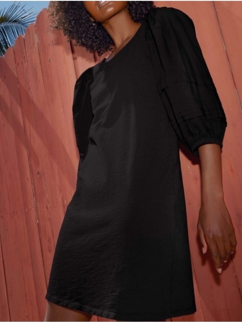 Nation LTD Calissa Black Puff Sleeve Mini Dress Tie Back Size L